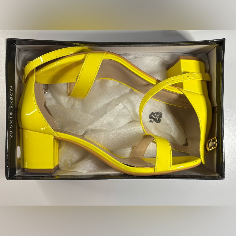 Yellow Chunky Block Heel Sandals (Open Toe Ankle Strap)